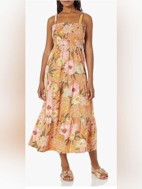 Women's Roxy Sunnier Shores Maxi Dress ,Toasted Nut Bloom Boogie Size XS